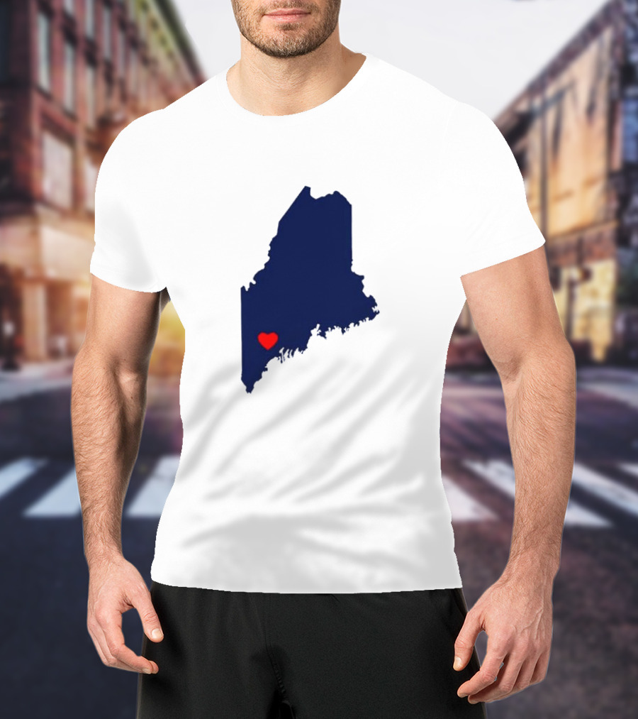 Love Lewiston Strong Heart On Maine Map T-Shirt