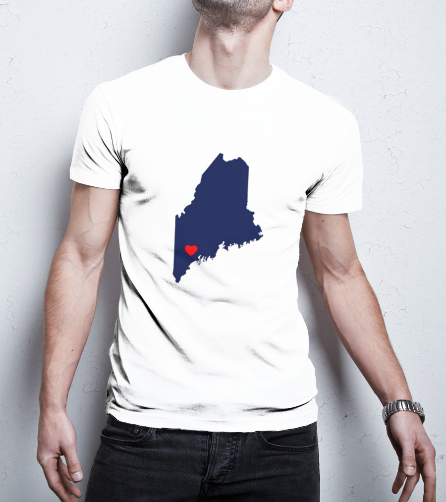 Love Lewiston Strong Heart On Maine Map T-Shirt