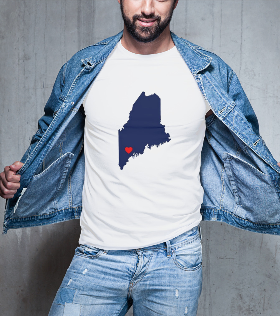 Love Lewiston Strong Heart On Maine Map T-Shirt