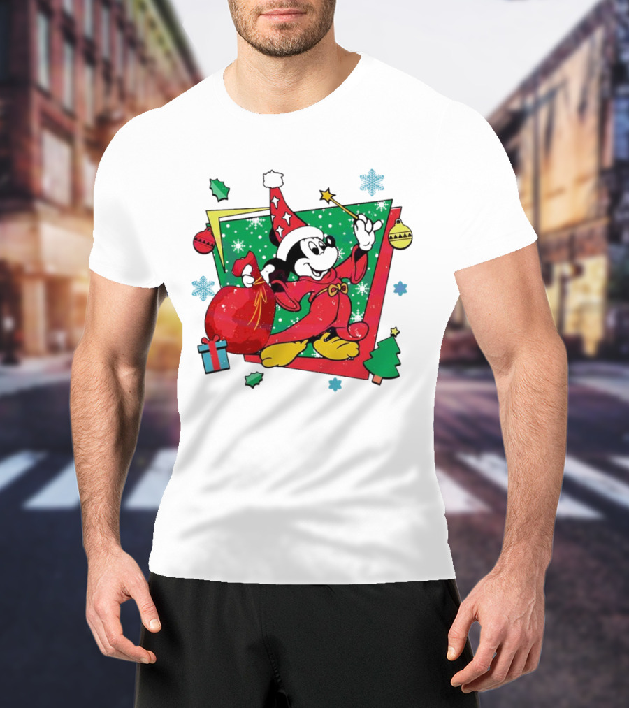 Mickey Sorcerers Apprentice Christmas 90s Magic Holiday T-Shirt