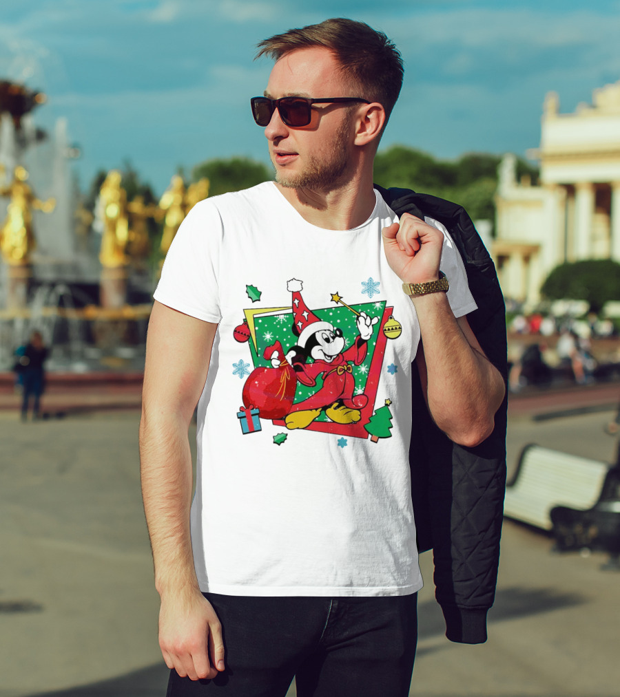 Mickey Sorcerers Apprentice Christmas 90s Magic Holiday T-Shirt