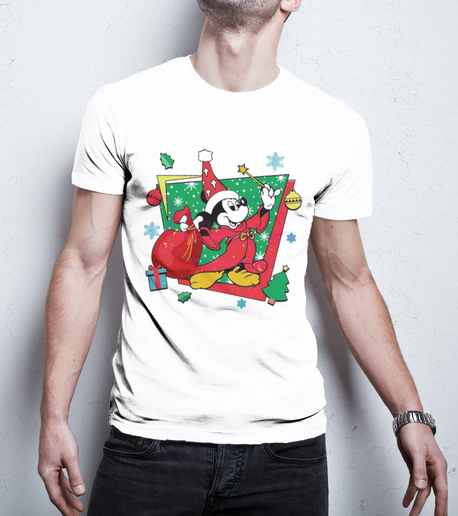 Mickey Sorcerers Apprentice Christmas 90s Magic Holiday T-Shirt
