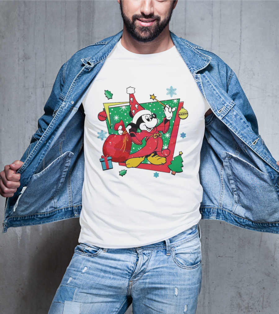 Mickey Sorcerers Apprentice Christmas 90s Magic Holiday T-Shirt