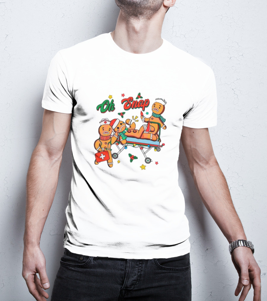 Oh Snap Gingerbread Nurse Ambulance Christmas T-Shirt