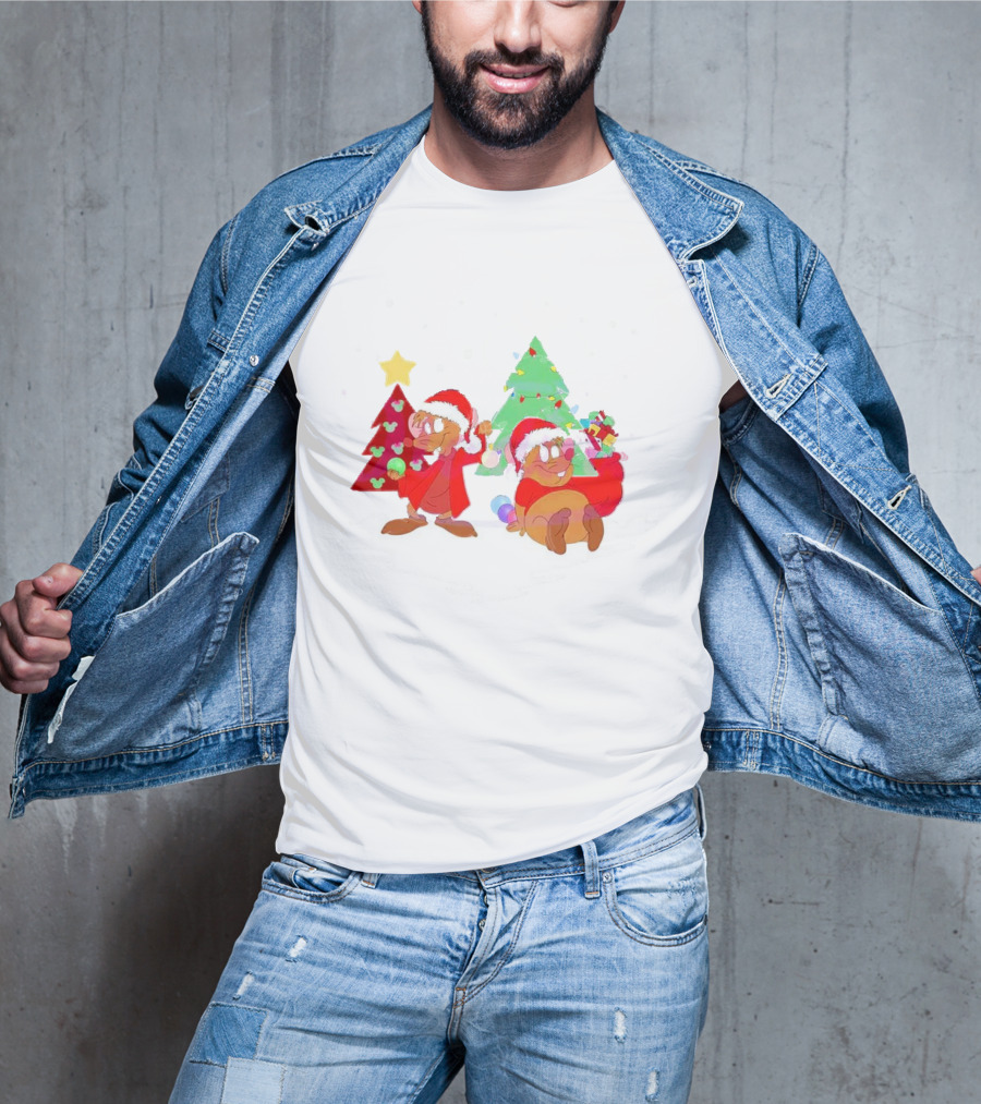 Santa Jaq And Gus With Christmas Lights And Presents By Christmas Tree T-Shirt