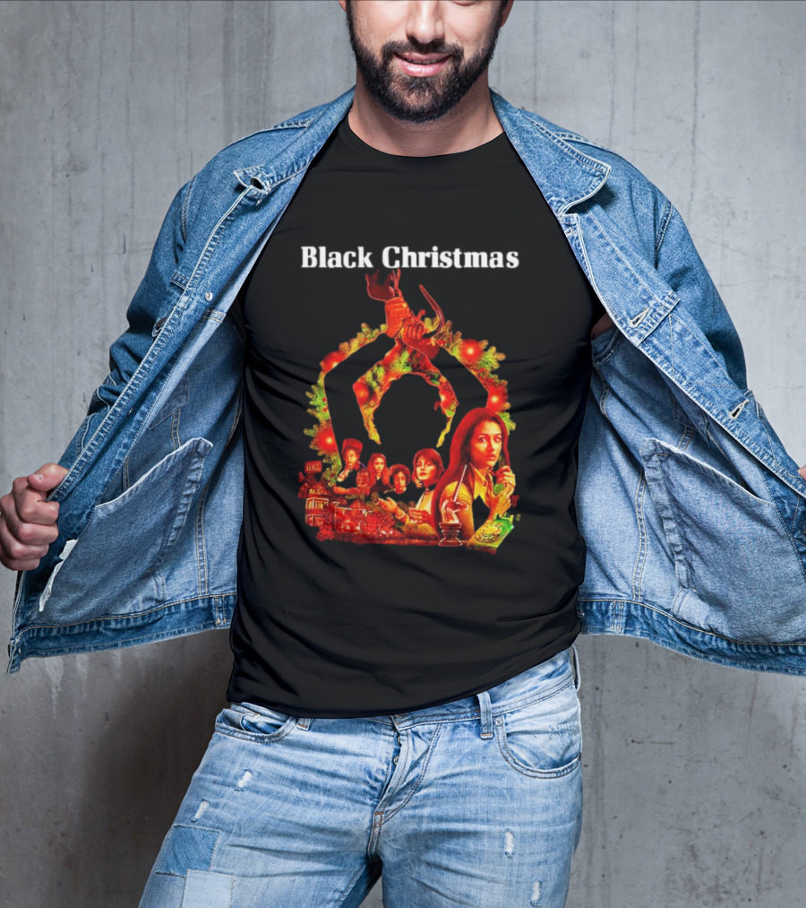 Black Christmas Silent Night Horror Movie Characters Axe Wreath Scene T-Shirt