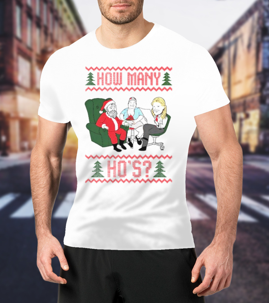 How Many Ho’s Santa Chair Christmas T-Shirt