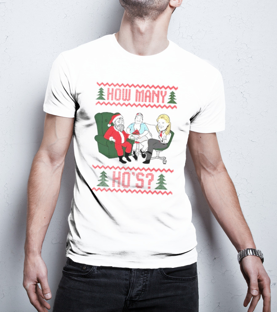 How Many Ho’s Santa Chair Christmas T-Shirt