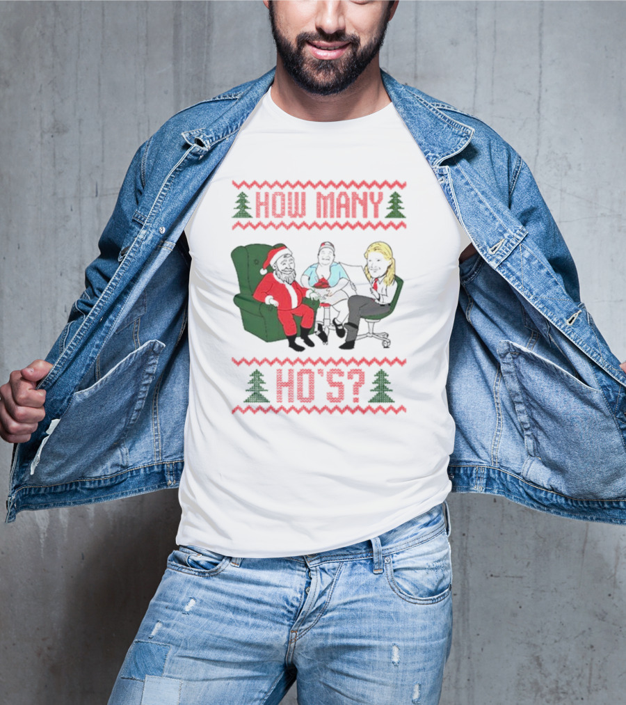 How Many Ho’s Santa Chair Christmas T-Shirt