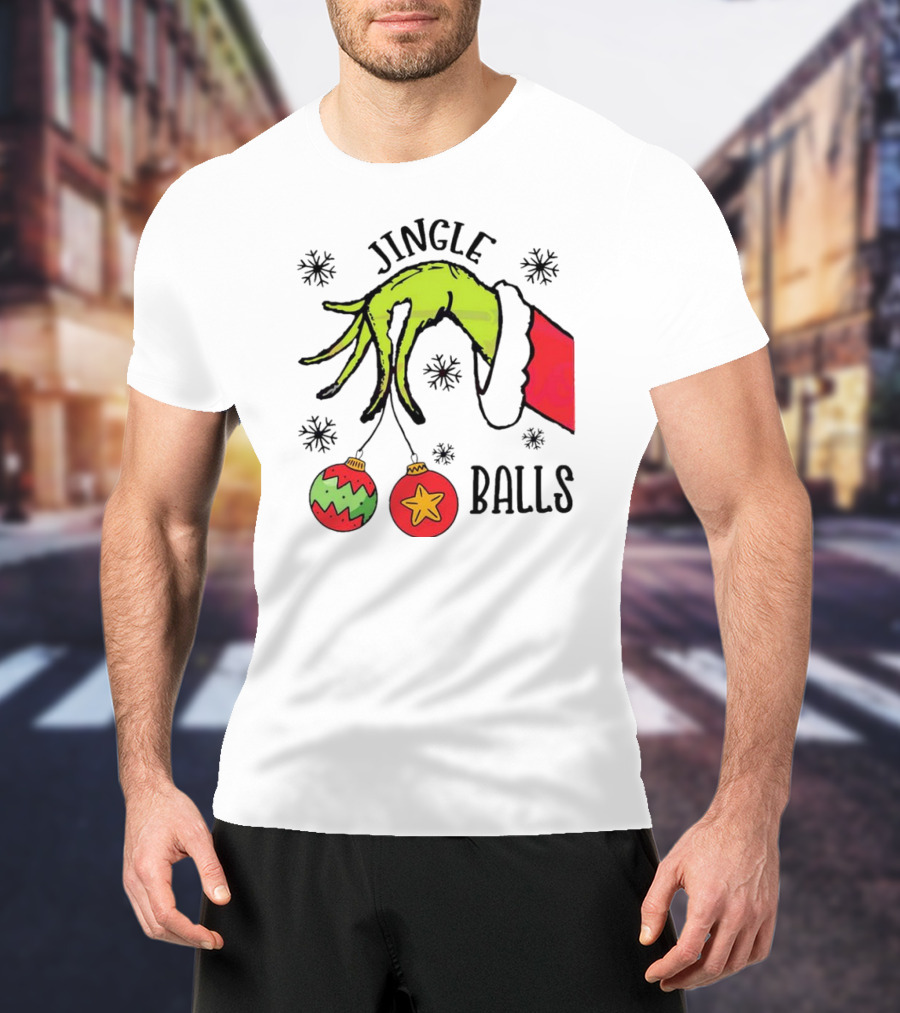 Jingle Balls Grinch Hand Holding Christmas Ornaments T-Shirt
