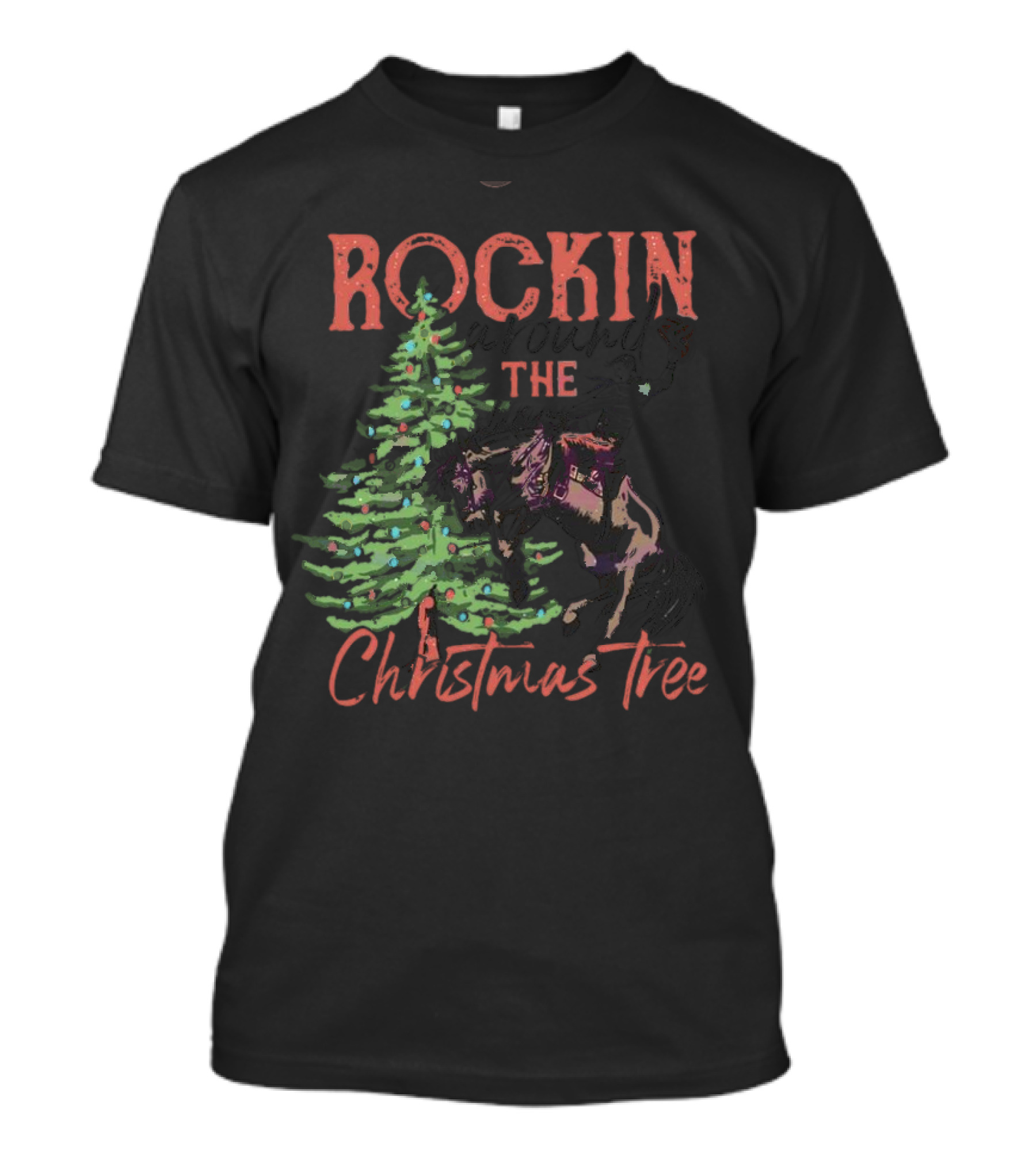 Rockin Around The Christmas Tree Horse And Holiday Lights T-Shirt