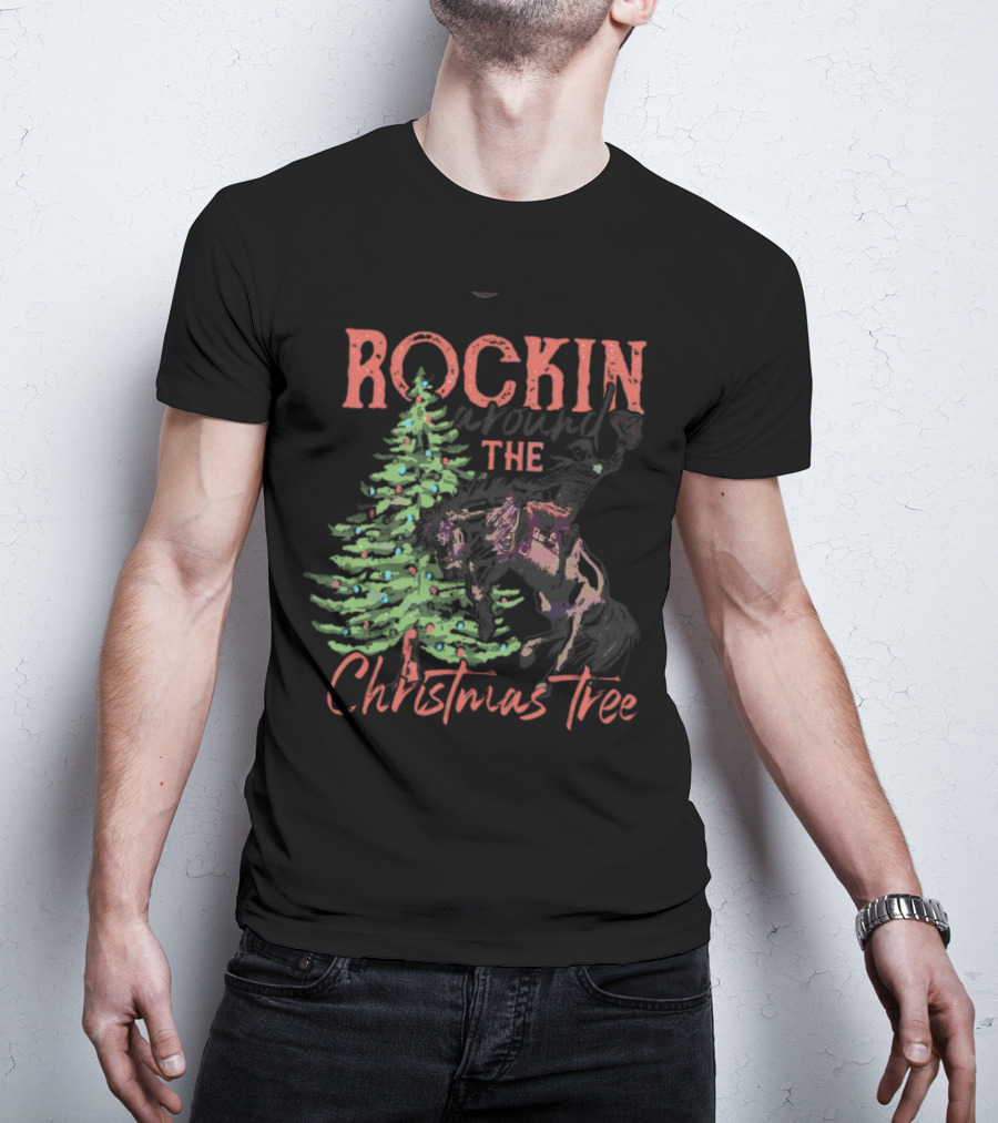 Rockin Around The Christmas Tree Horse And Holiday Lights T-Shirt