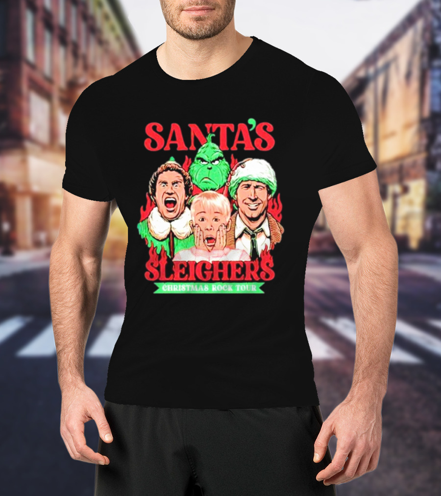 Santa's Sleighers Christmas Rock Tour Grinch Home Alone Holiday Icons T-Shirt