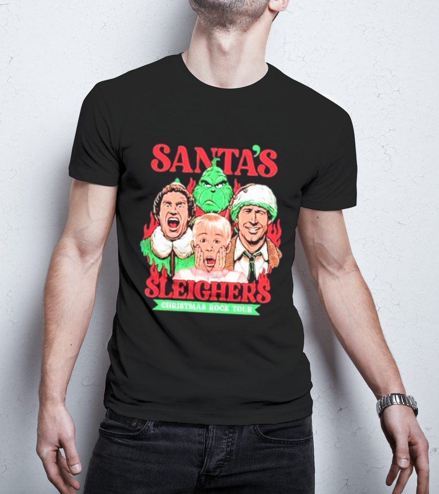 Santa's Sleighers Christmas Rock Tour Grinch Home Alone Holiday Icons T-Shirt