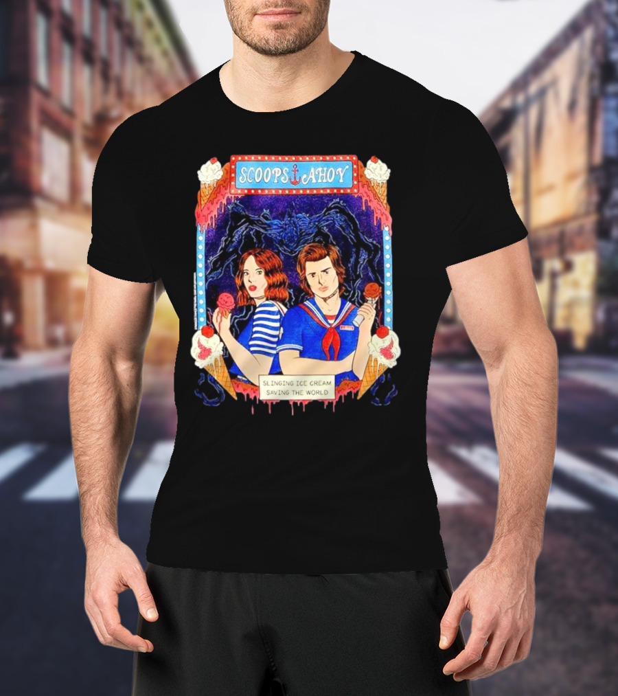 Scoops Ahoy Slinging Ice Cream Saving The World Stranger Things Duo Vintage T-Shirt