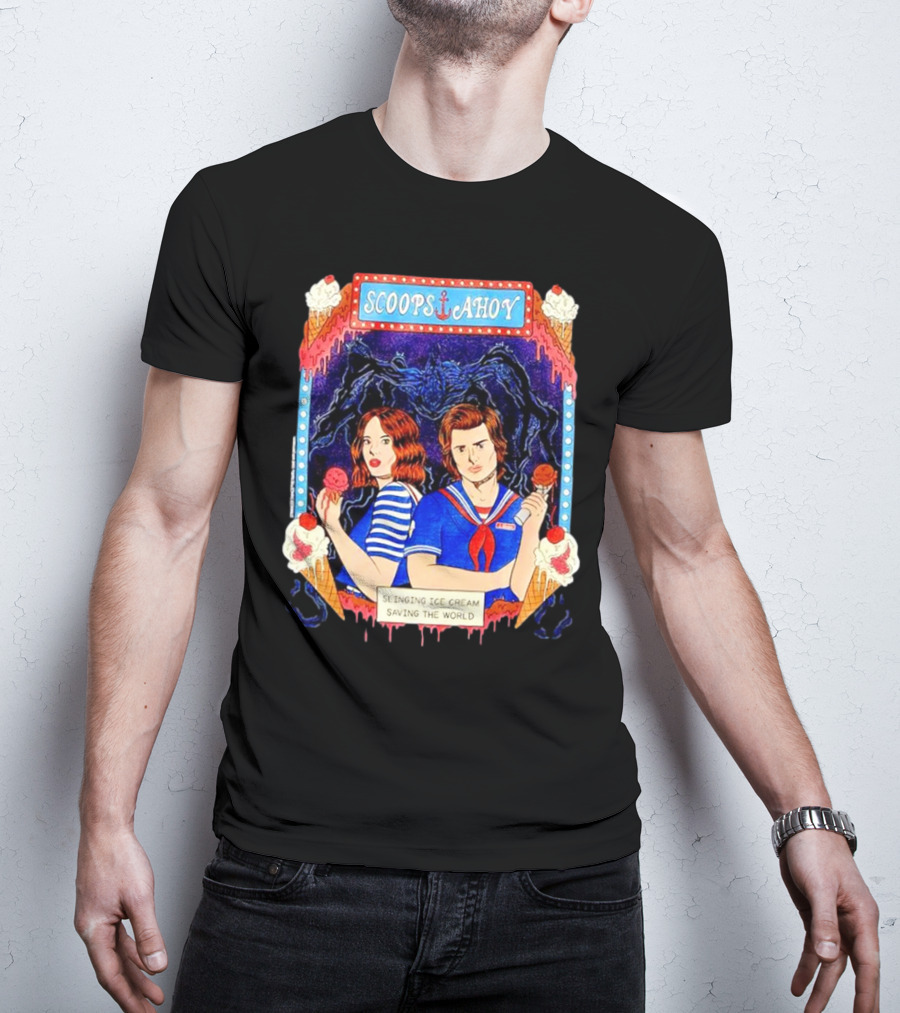 Scoops Ahoy Slinging Ice Cream Saving The World Stranger Things Duo Vintage T-Shirt