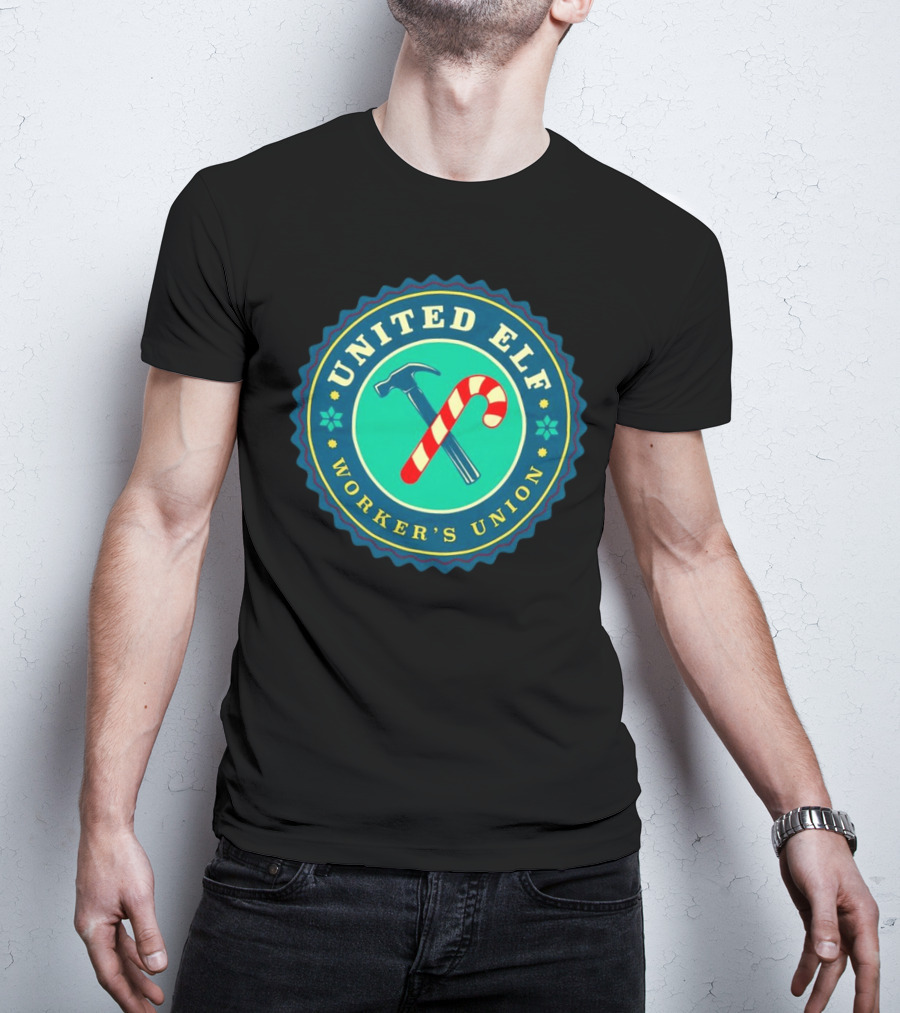 United Elf Worker's Union Candy Cane And Hammer Emblem T-Shirt