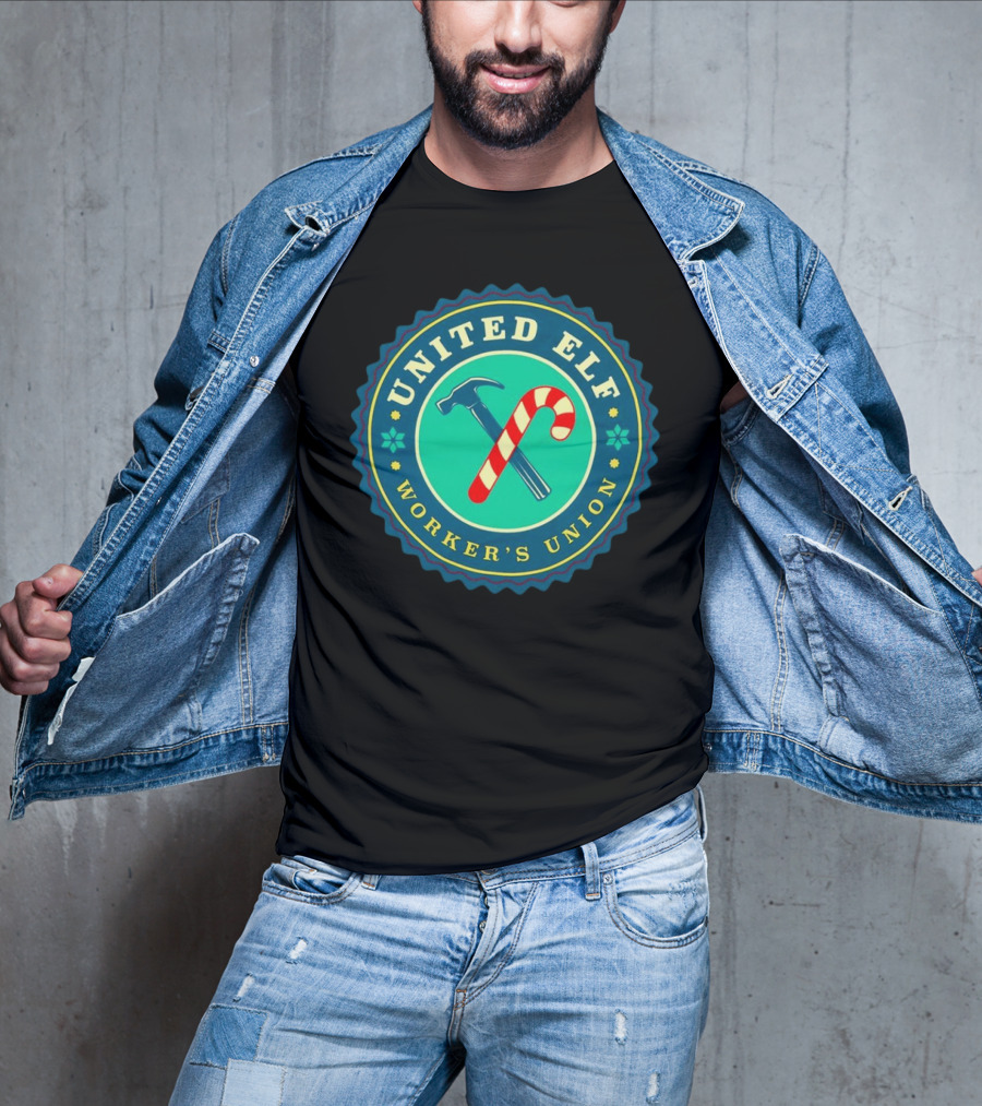 United Elf Worker's Union Candy Cane And Hammer Emblem T-Shirt