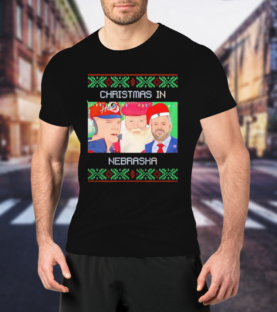 CHRISTMAS IN NEBRASKA HUSKERS SANTA COACH HOLIDAY T-Shirt