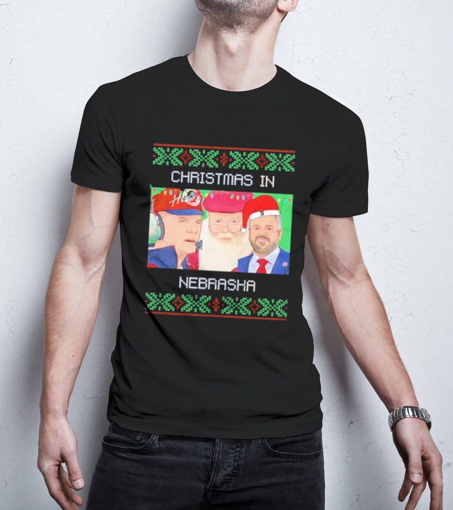CHRISTMAS IN NEBRASKA HUSKERS SANTA COACH HOLIDAY T-Shirt