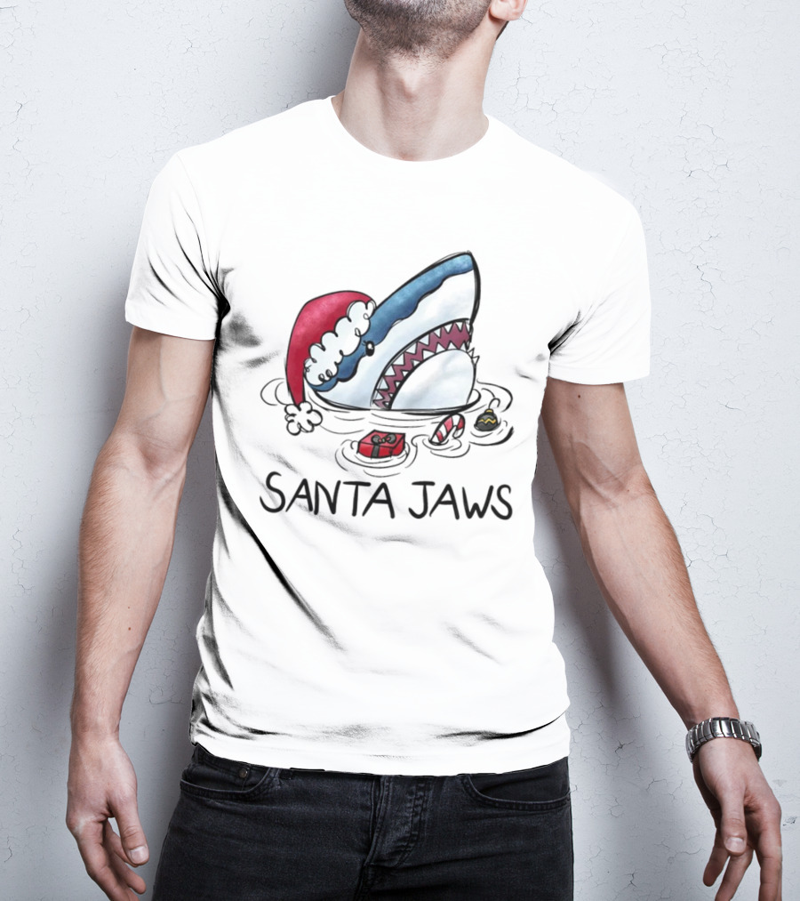 Santa Jaws Funny Shark Christmas T-Shirt