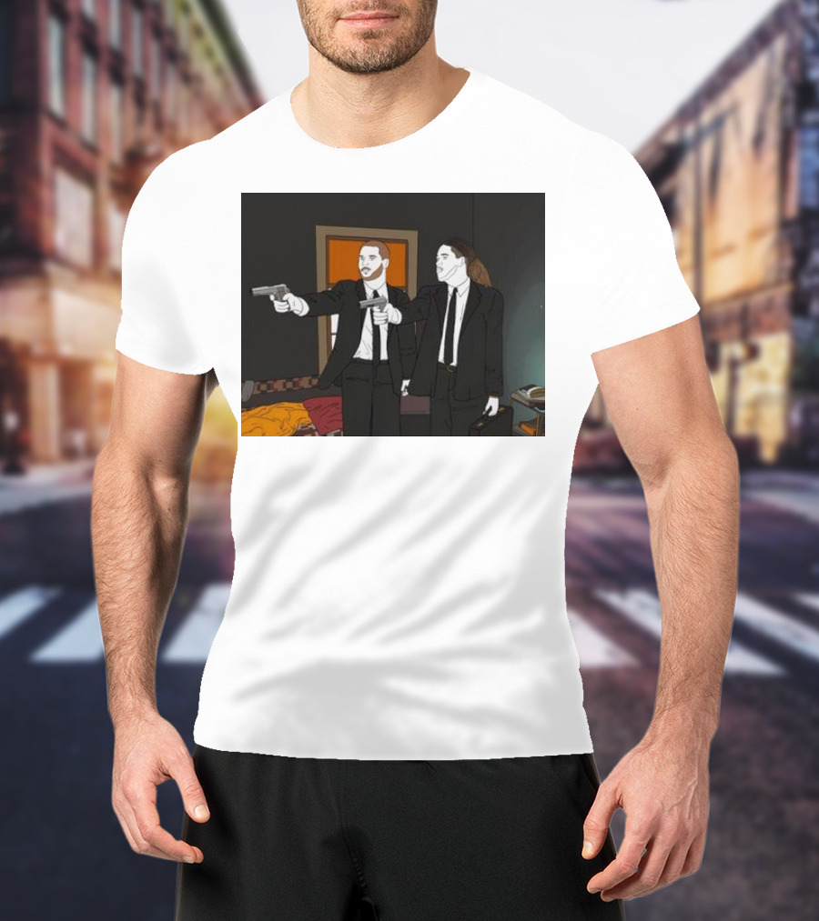 Pulp Fiction Bosa And Youn Duo With Guns Scene T-Shirt