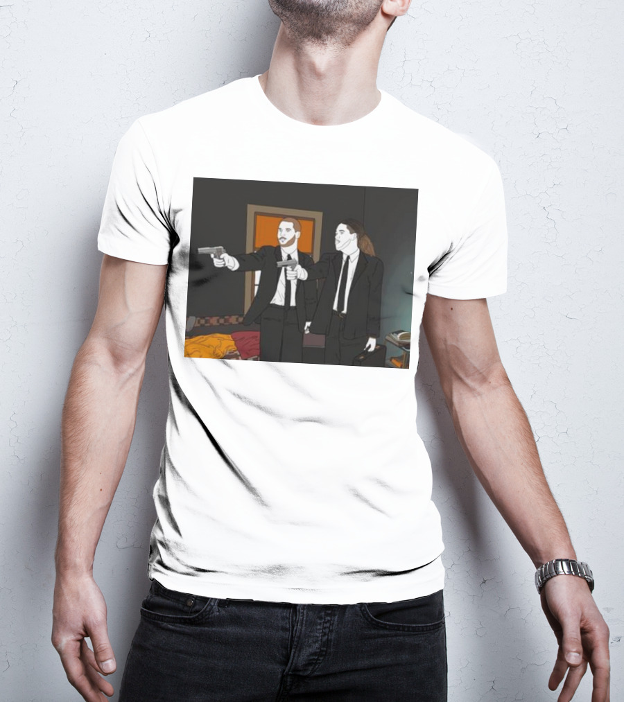 Pulp Fiction Bosa And Youn Duo With Guns Scene T-Shirt