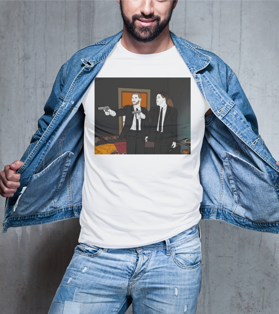 Pulp Fiction Bosa And Youn Duo With Guns Scene T-Shirt