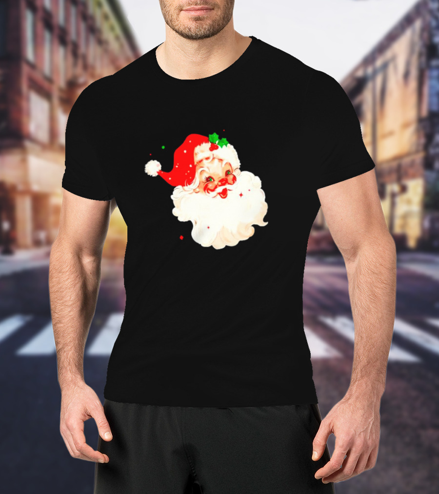 Santa Christmas Vintage Retro Style Holly Berries T-Shirt