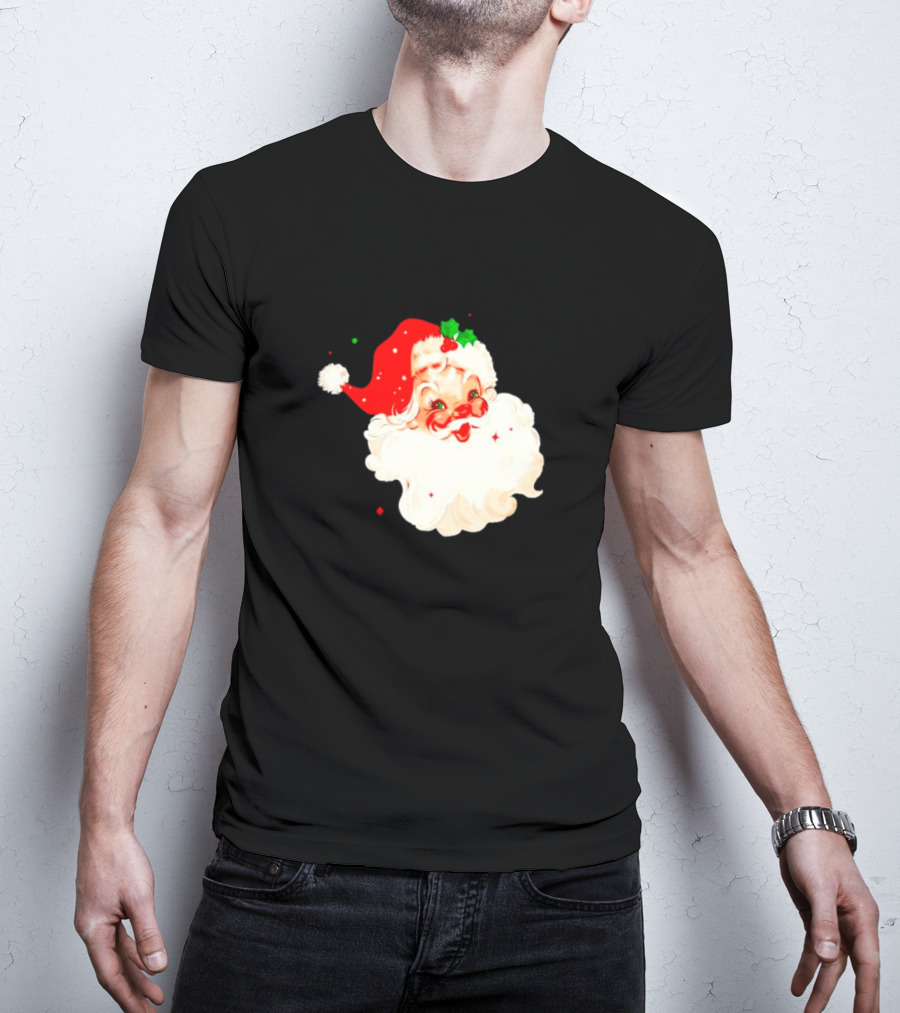 Santa Christmas Vintage Retro Style Holly Berries T-Shirt