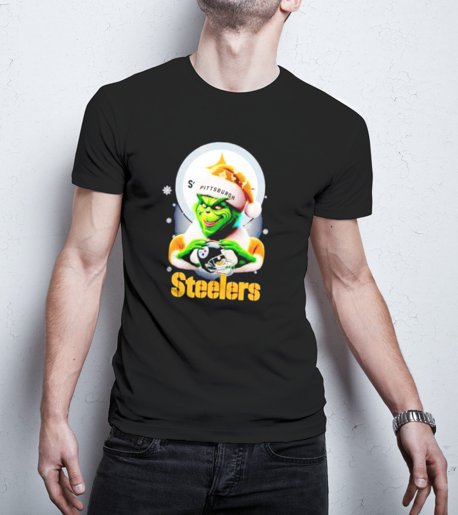 The Grinch Santa Steelers Christmas Pittsburgh Football Fan T-Shirt