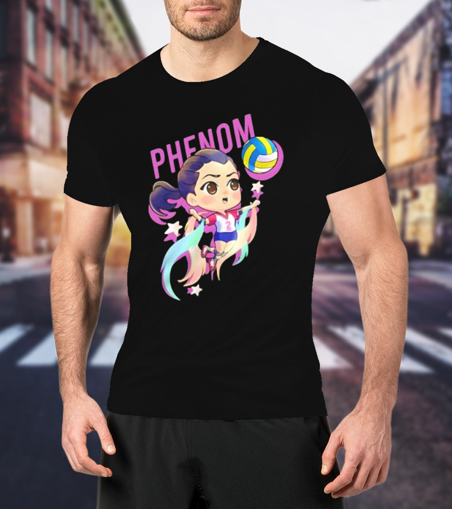 Phenom Chibi Volleyball Player With Rainbow Trails And Stars T-Shirt