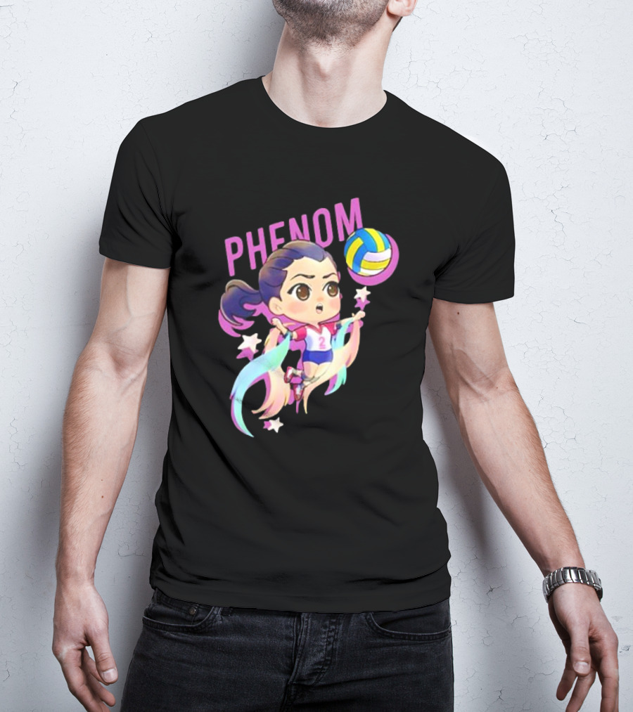 Phenom Chibi Volleyball Player With Rainbow Trails And Stars T-Shirt