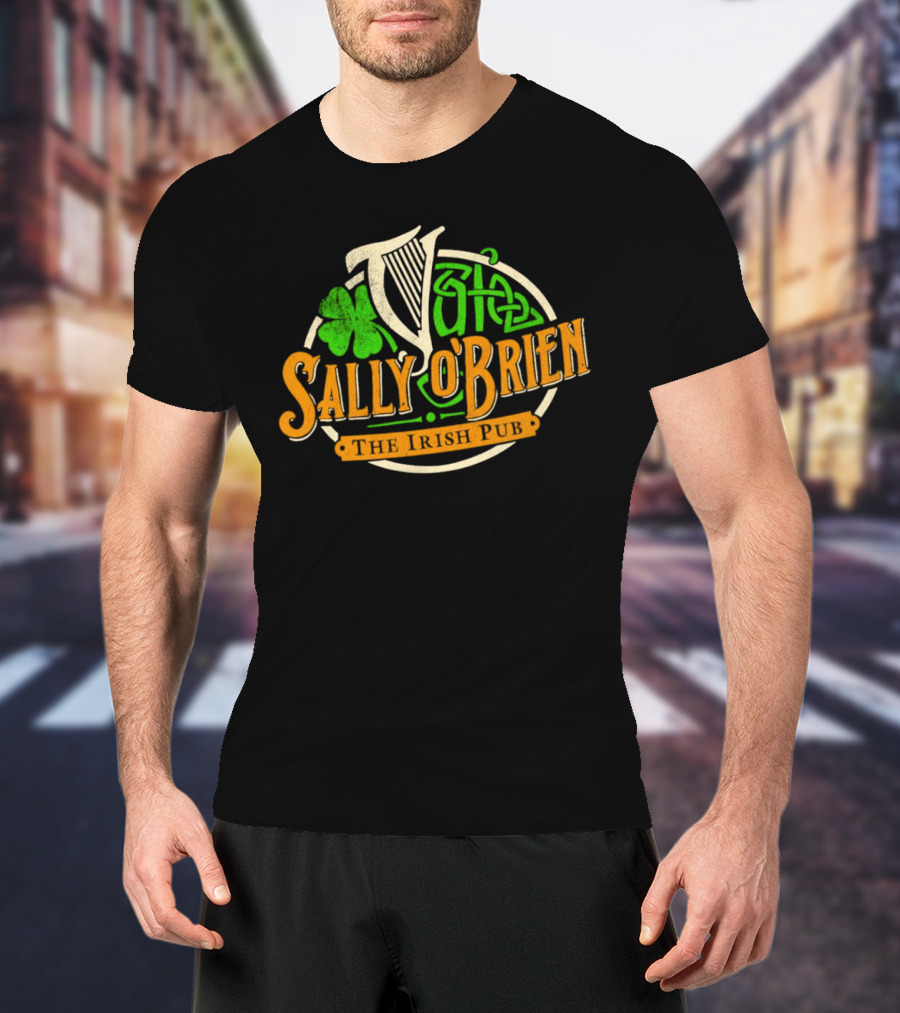 Sally O'Brien Irish Pub Clover Celtic Harp Versengold T-Shirt