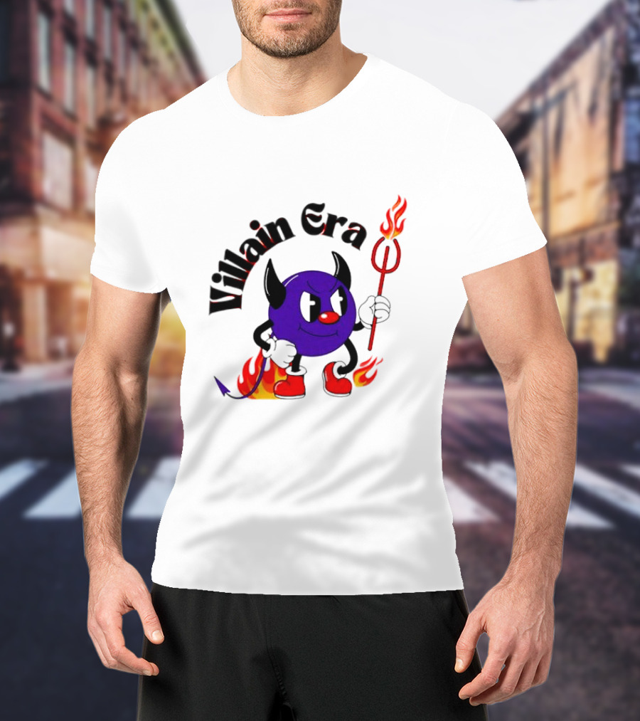 Villain Era Devil Cartoon With Pitchfork And Flames T-Shirt