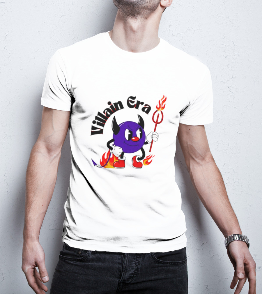 Villain Era Devil Cartoon With Pitchfork And Flames T-Shirt
