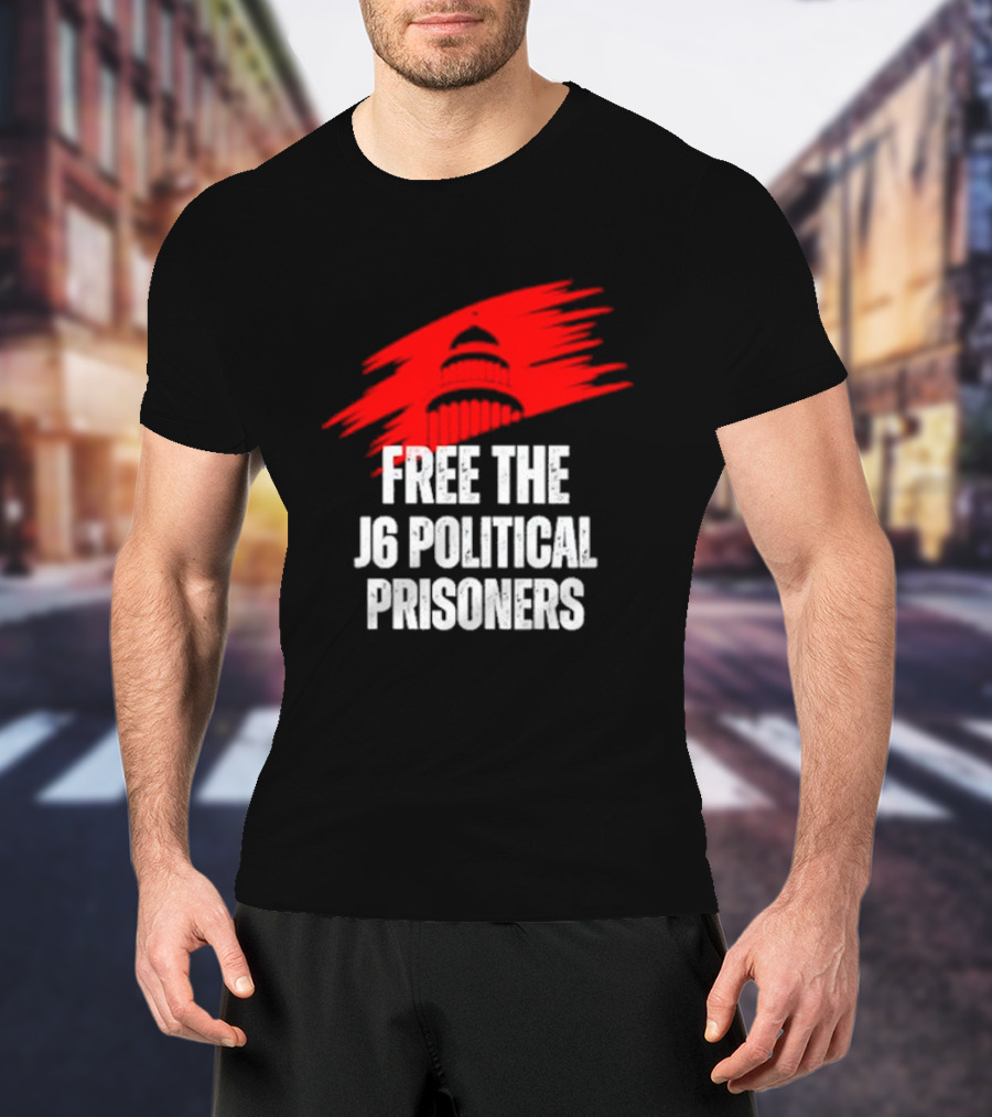 Free The J6 Political Prisoners Capitol Building Red Brushstroke T-Shirt