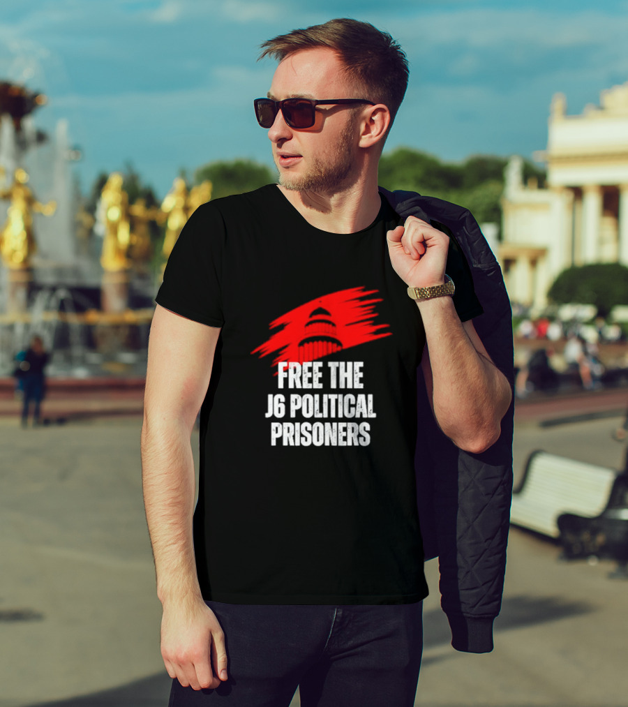 Free The J6 Political Prisoners Capitol Building Red Brushstroke T-Shirt