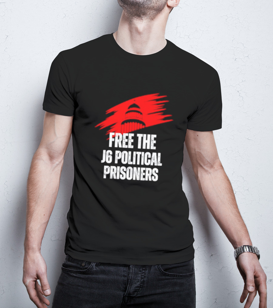 Free The J6 Political Prisoners Capitol Building Red Brushstroke T-Shirt