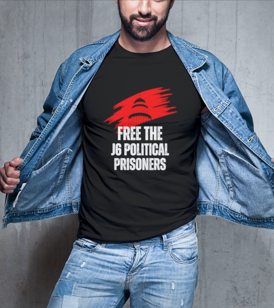 Free The J6 Political Prisoners Capitol Building Red Brushstroke T-Shirt