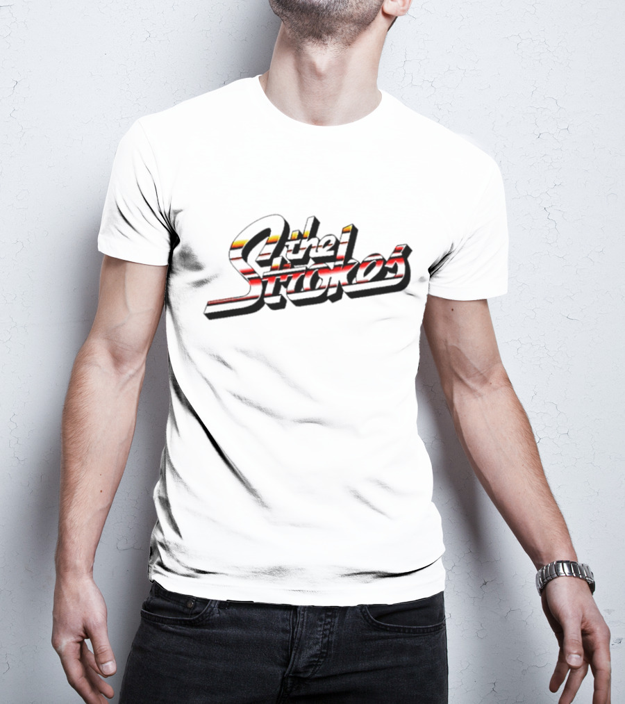 The Strokes Striped Text With Red And Yellow Accents T-Shirt