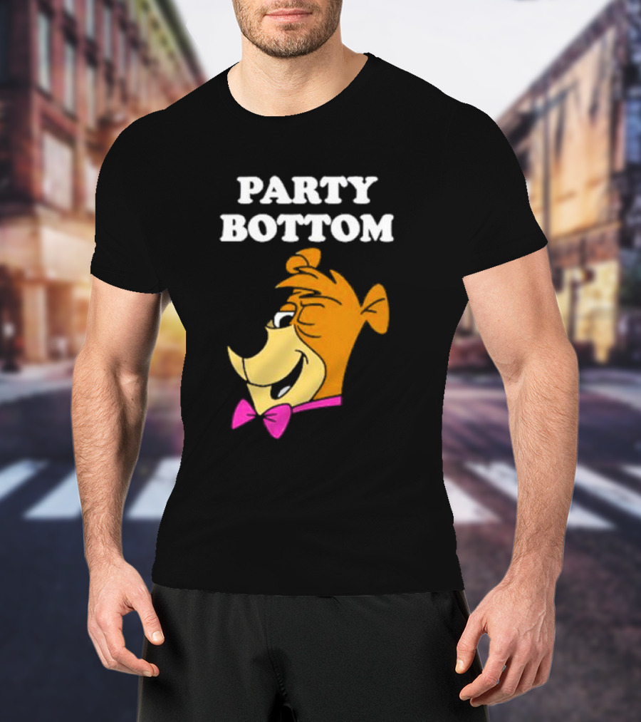 Yogi Bear Party Bottom Fun Cartoon Character With Pink Bow Tie T-Shirt