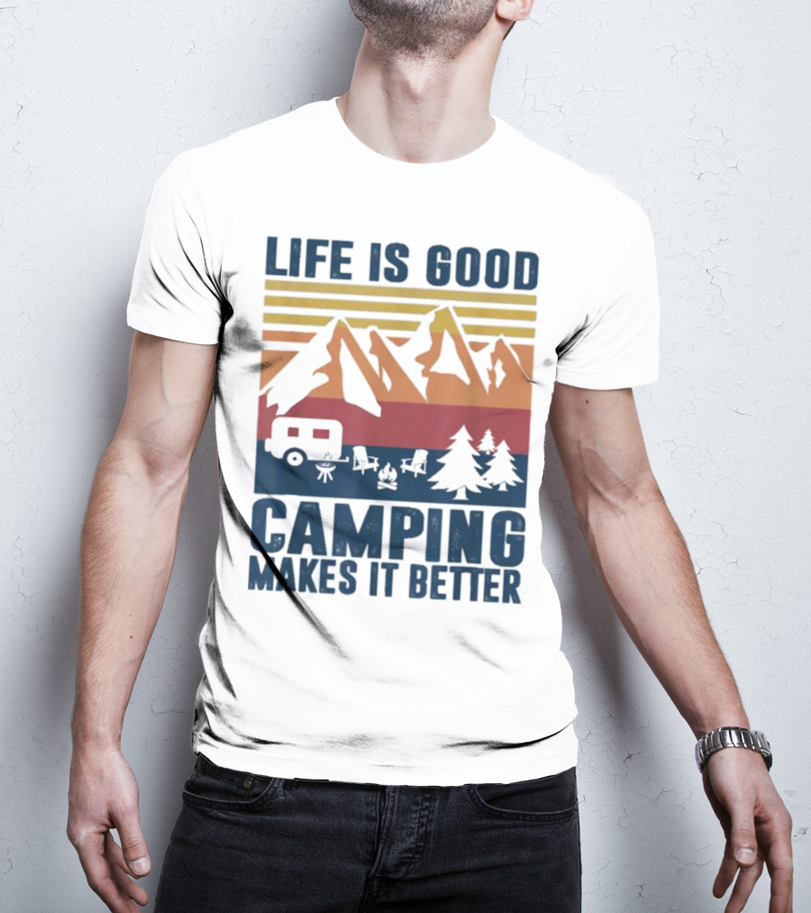 Life Is Good Camping Makes It Better Vintage Mountains Camper Landscape T-Shirt