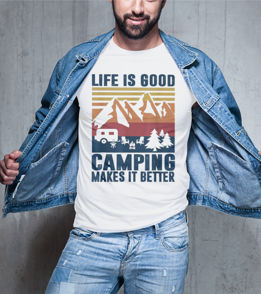 Life Is Good Camping Makes It Better Vintage Mountains Camper Landscape T-Shirt