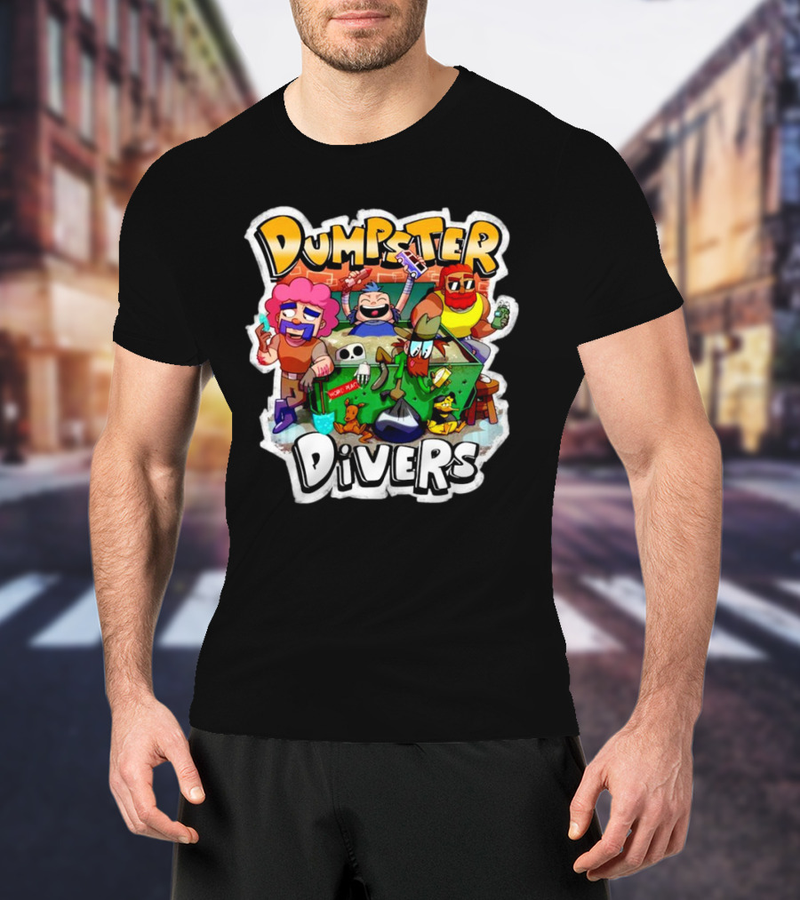 Dumpster Divers Cartoon Alley Fun With Funny Characters And Trash Can Antics T-Shirt