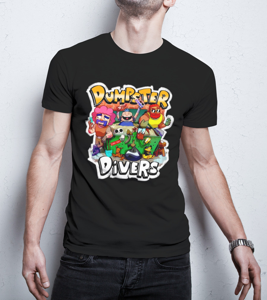 Dumpster Divers Cartoon Alley Fun With Funny Characters And Trash Can Antics T-Shirt