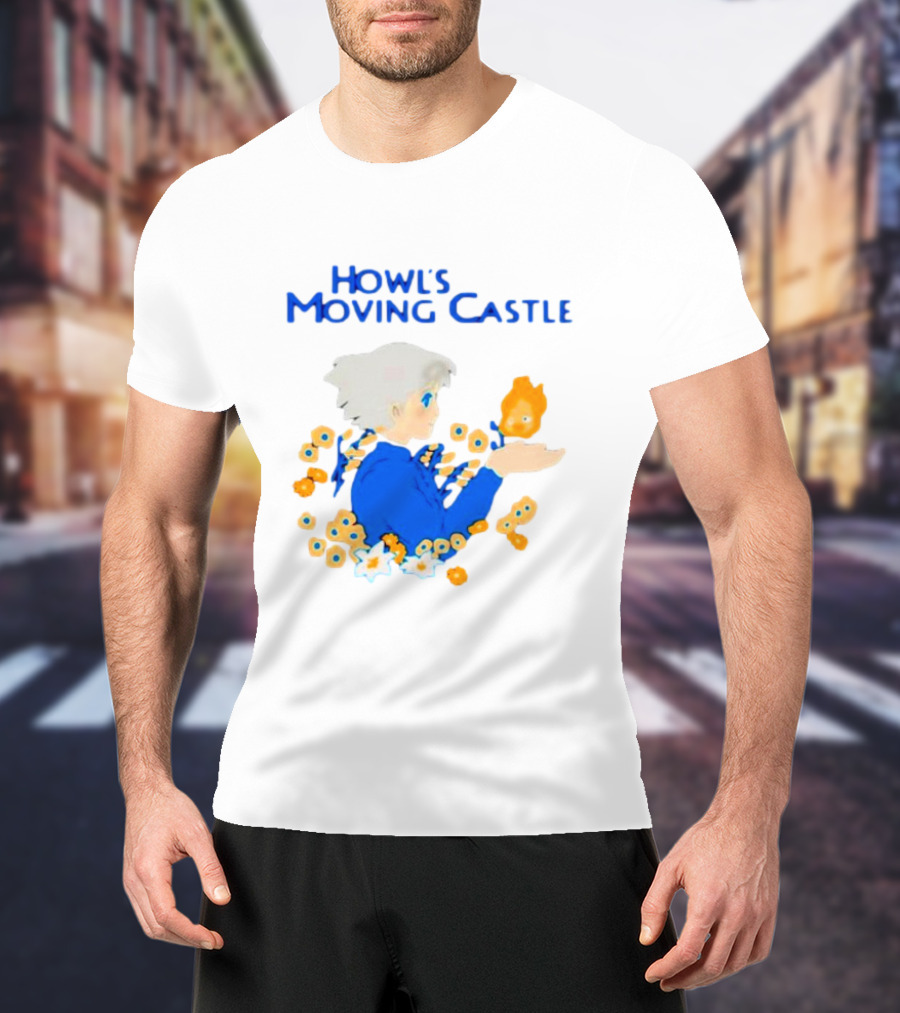 Howl’s Moving Castle Howl With Calcifer And Flowers T-Shirt
