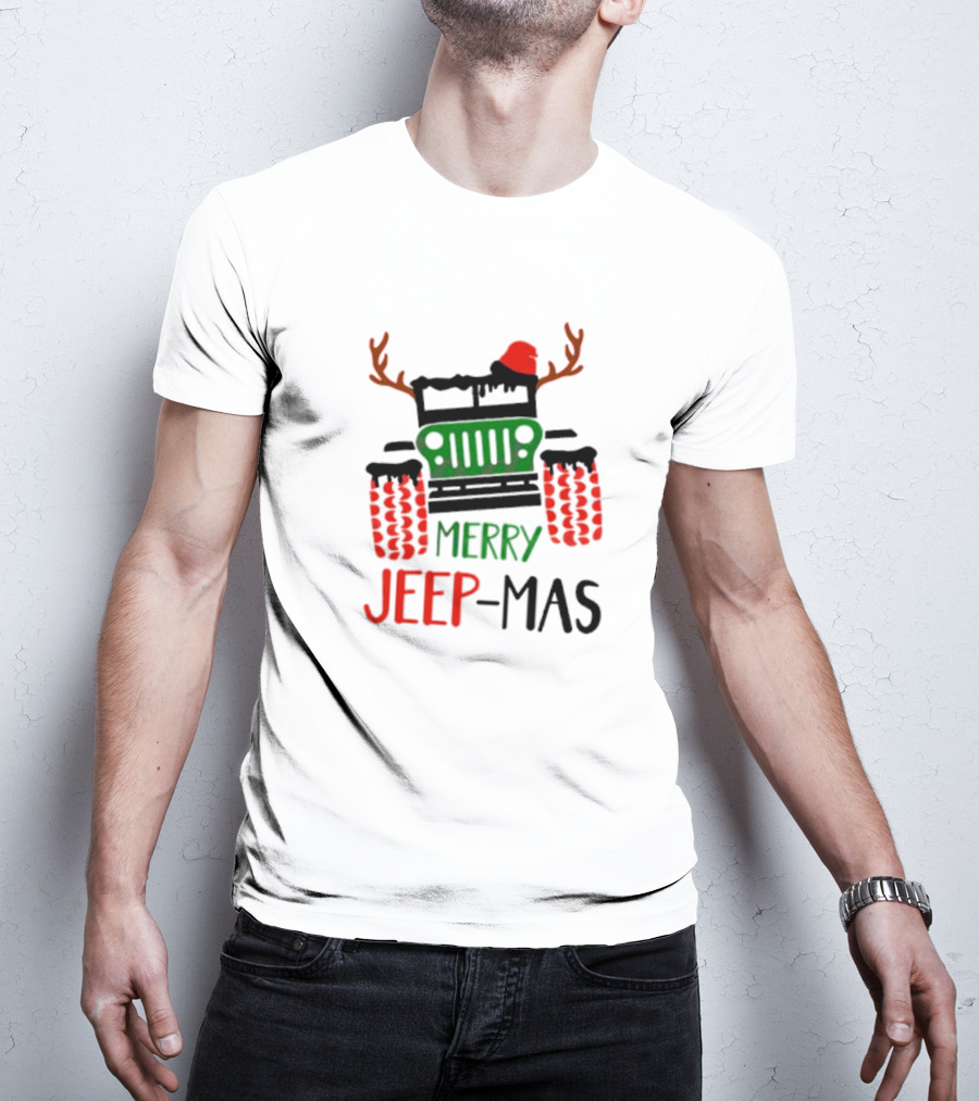 Merry Jeep-Mas Festive Offroad Fun With Antlers And Santa Hat T-Shirt
