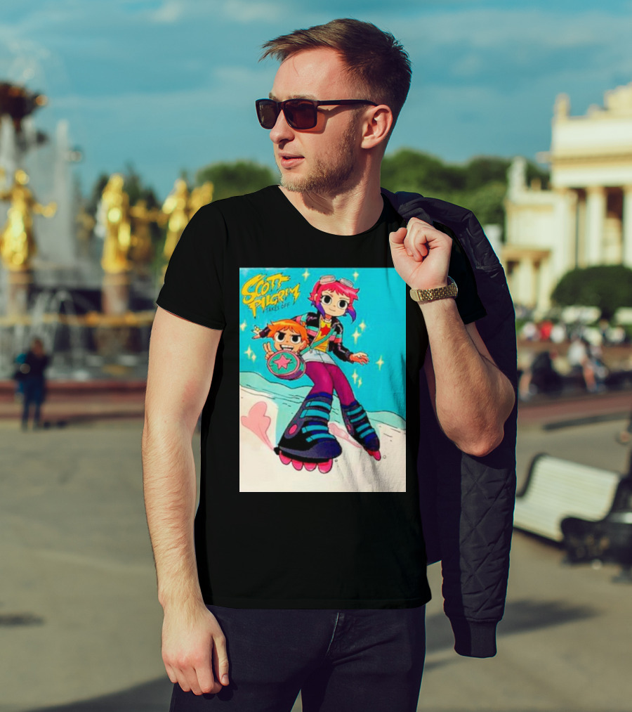 Scott Pilgrim Takes Off Roller Skating Adventure With Animated Style Characters T-Shirt