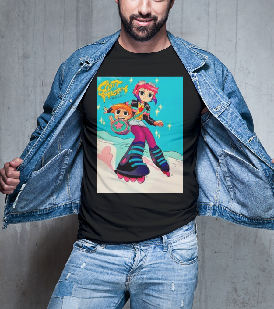 Scott Pilgrim Takes Off Roller Skating Adventure With Animated Style Characters T-Shirt
